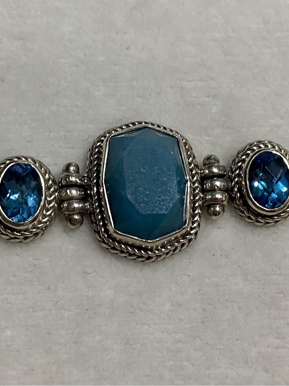 Sarda .925 Sterling Silver and  Blue Quartz and Swiss Blue Topaz Bracelet